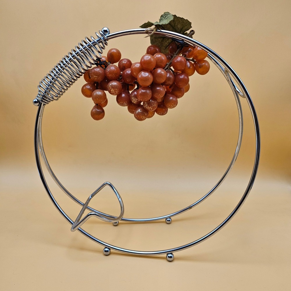 Modern Chrome Metal Wine Holder with Grape Cluster Accent